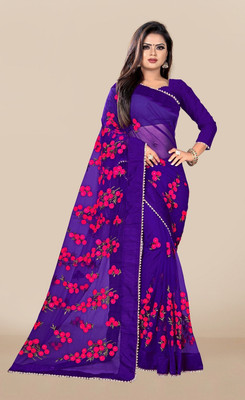 RE Renny Enterprise Embroidered Bollywood Net Saree(Purple)