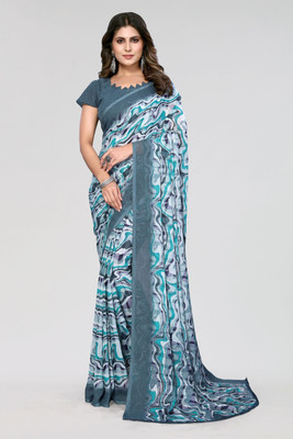 ANIRAV Floral Print Daily Wear Georgette Saree(Light Blue)