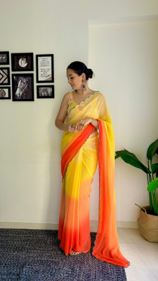 Vastramela Self Design, Dyed Bollywood Georgette Saree(Yellow)