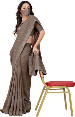 pUNYATHA CREATION Solid/Plain Bollywood Art Silk Saree(Brown)