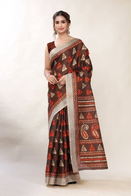 Anugrah Textile Solid/Plain Banarasi Lycra Blend, Chiffon Saree(Brown)