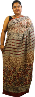 Generative Floral Print Daily Wear Silk Blend Saree(Beige)