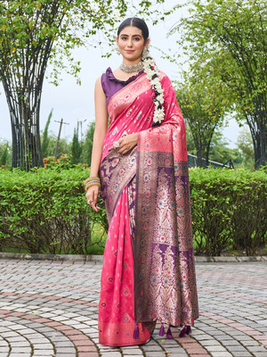 GARIYA Self Design Kanjivaram Art Silk Saree(Orange)