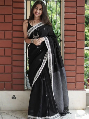 Moda Rapido Woven Daily Wear Silk Blend Saree(Black)