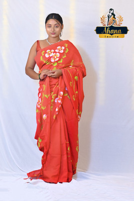 Ahana Textile Hand Painted Handloom Cotton Blend Saree(Multicolor)