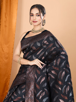 SUDIPTA Printed Banarasi Pure Silk Saree(Black)