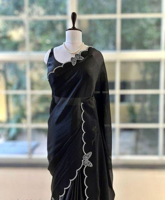 Shree Hari creation Solid/Plain Bollywood Georgette Saree(Black)