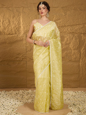 Divastri Embellished Bollywood Chiffon Saree(Yellow)