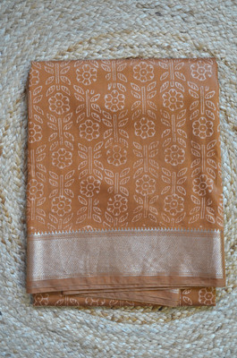 MRIKA Blocked Printed Maheshwari Handloom Viscose Rayon Saree(Orange)