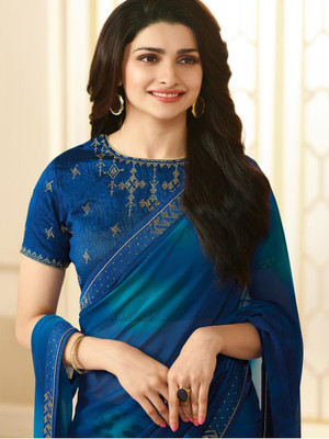 Dhandai Fashion Printed Bollywood Georgette Saree(Blue)