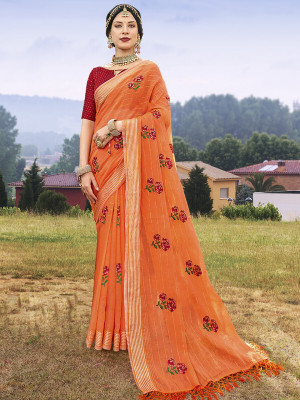 sagarika Embroidered Bollywood Chanderi Saree(Orange)