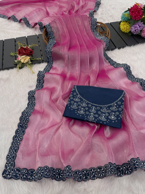 VarniRaaj Fashion Embellished, Solid/Plain Bollywood Silk Blend Saree(Pack of 2, Light Blue, Pink)