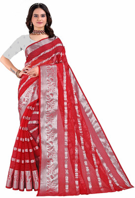AKHAND ANAND CREATION Embroidered Jamdani Organza Saree(Red)