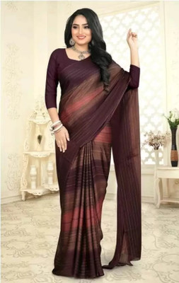 Riddhi textile Hub Striped Bollywood Chiffon Saree(Purple)
