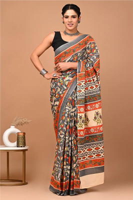 Tetarwal Printed Daily Wear Pure Cotton Saree(Grey)