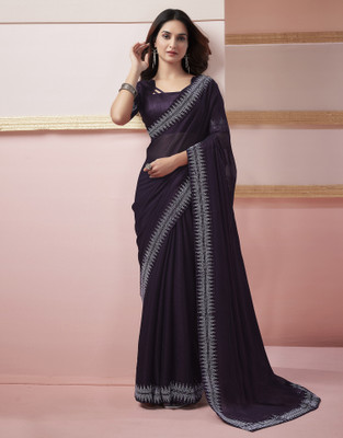 Satrani Embellished Bollywood Jimmy choo, Chiffon Saree(Purple)