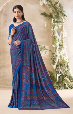 REBOOT FASHIONS Floral Print Bollywood Crepe Saree(Blue)