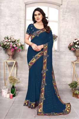 KHRITI FAB Embroidered Bollywood Georgette Saree(Dark Blue)