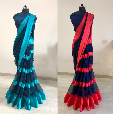 Sanjana Silks Striped Maheshwari Georgette Saree(Pack of 2, Multicolor)