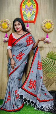 DAS TAXTILES Applique Handloom Cotton Blend Saree(Grey)