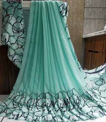 Glozmy Floral Print Bollywood Lycra Blend Saree(Light Green)