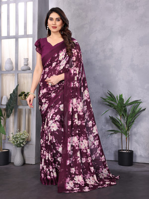 Divastri Printed Bollywood Georgette Saree(Purple, White)