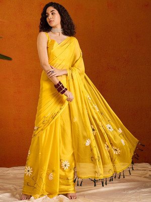 Anouk Rustic Floral Print Daily Wear Chiffon Saree(Yellow)