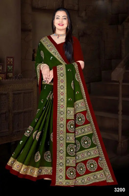 Odissi Fashion Printed Sambalpuri Pure Cotton Saree(Green)