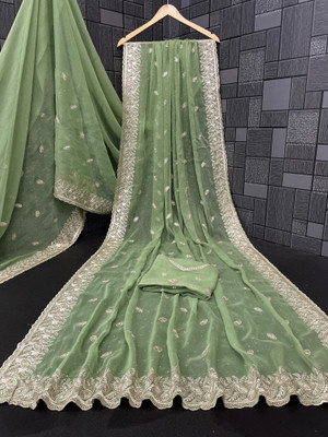 RIDDHISIDDHI NX Embroidered Bollywood Organza Saree(Light Green)