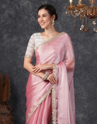 Samah Dyed, Embellished Bollywood Chiffon, Georgette Saree(Pink)