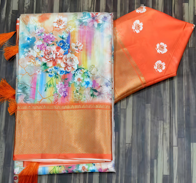 Marabout Digital Print Bollywood Cotton Silk Saree(Orange)