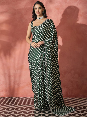 Sangria Printed Daily Wear Georgette Saree(Green)