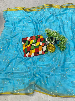 HouseOfCommon Embellished Bollywood Polyester Saree(Light Blue)