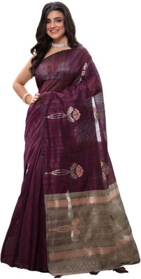 Kk Kavvya Crsk Floral Print Handloom Tussar Silk Saree(Maroon)