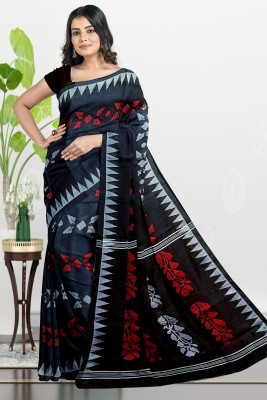 PRANATI ENTERPRISE Self Design, Woven Handloom Cotton Silk, Pure Cotton Saree(Black)