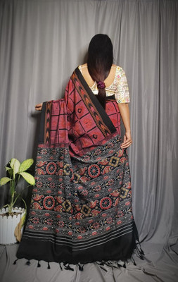 Joyguru Textile Printed Sambalpuri Cotton Blend Saree(Maroon)