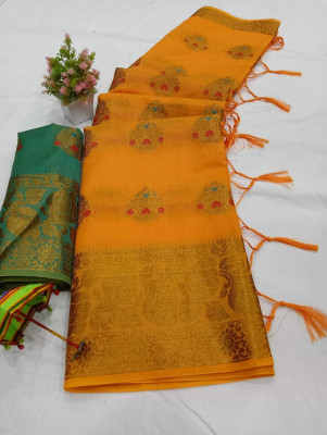 Gajal Woven Kanjivaram Pure Cotton, Cotton Silk Saree(Orange)