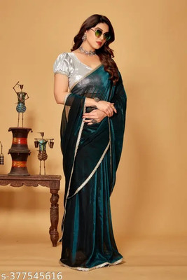 Vragi Self Design Bollywood Lycra Blend Saree(Dark Green)