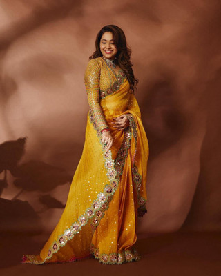 SHREENATHJI CREATION Embroidered Bollywood Georgette Saree(Mustard)