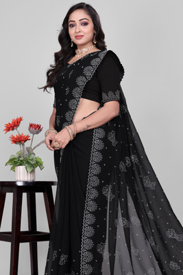 Om Sai Creation Solid/Plain, Self Design Daily Wear Georgette Saree(Black)