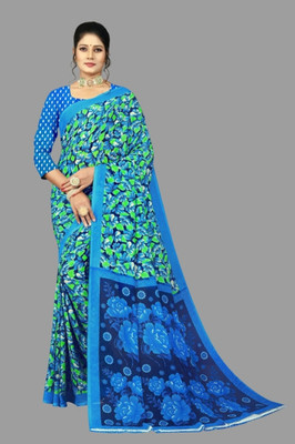 THE PRIVATE LABLE Printed Mysore Georgette Saree(Blue)