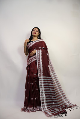 Anu Solid/Plain Handloom Cotton Silk Saree(Maroon)