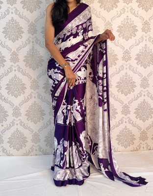 SILKSHOW Printed Bollywood Georgette Saree(Pack of 2, Purple)
