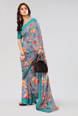 Nirvaan Striped Daily Wear Georgette Saree(Blue)