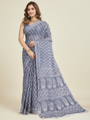 Jevi Prints Printed Daily Wear Pure Cotton Saree(Grey)