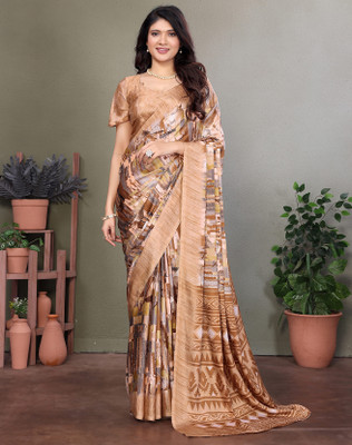 Divastri Printed Bollywood Tussar Silk Saree(Brown)