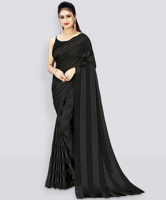 Anand Sarees Striped Bollywood Satin Saree(Black)