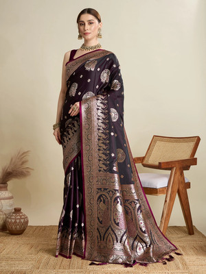 ORNITA BOUTIQUE Woven Banarasi Satin Saree(Purple)