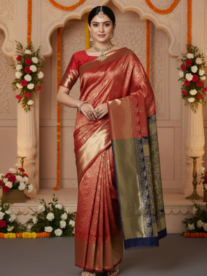 Sareemall Woven Banarasi Silk Blend Saree(Maroon)