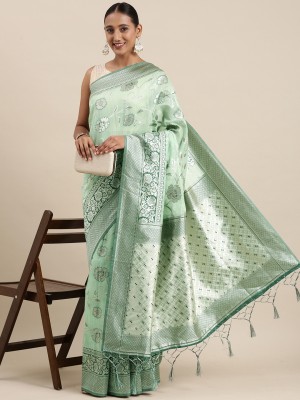 RekhaManiyar Woven Banarasi Pure Silk Saree(Green)